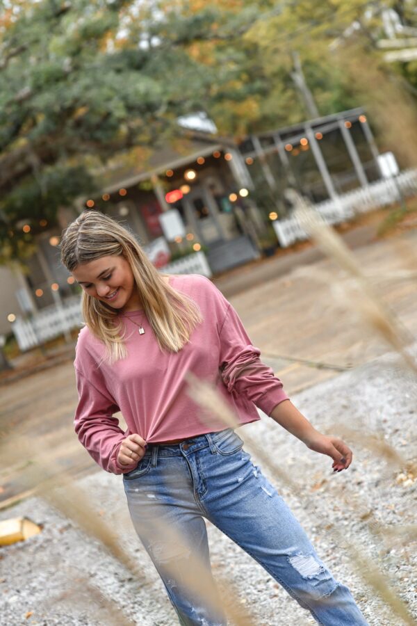 Pink Crop Top Long Sleeve