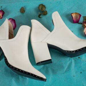 Alexandra Deep V White Studded Bootie