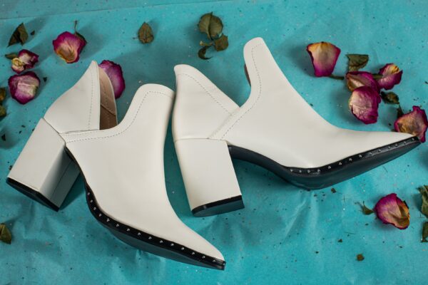 Alexandra Deep V White Studded Bootie