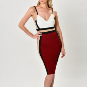 Color Block Midi Cocktail Dress